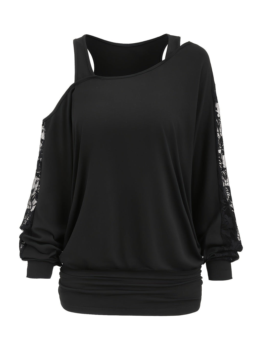 Lace Splicing Long Sleeve Top Women's Casual Loose Knit Shirt Fall Winter Contrast Lace Panel Blouse Black Deep Red Olive Green Dark Gray S M L XL XXL