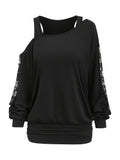 Lace Splicing Long Sleeve Top Women's Casual Loose Knit Shirt Fall Winter Contrast Lace Panel Blouse Black Deep Red Olive Green Dark Gray S M L XL XXL