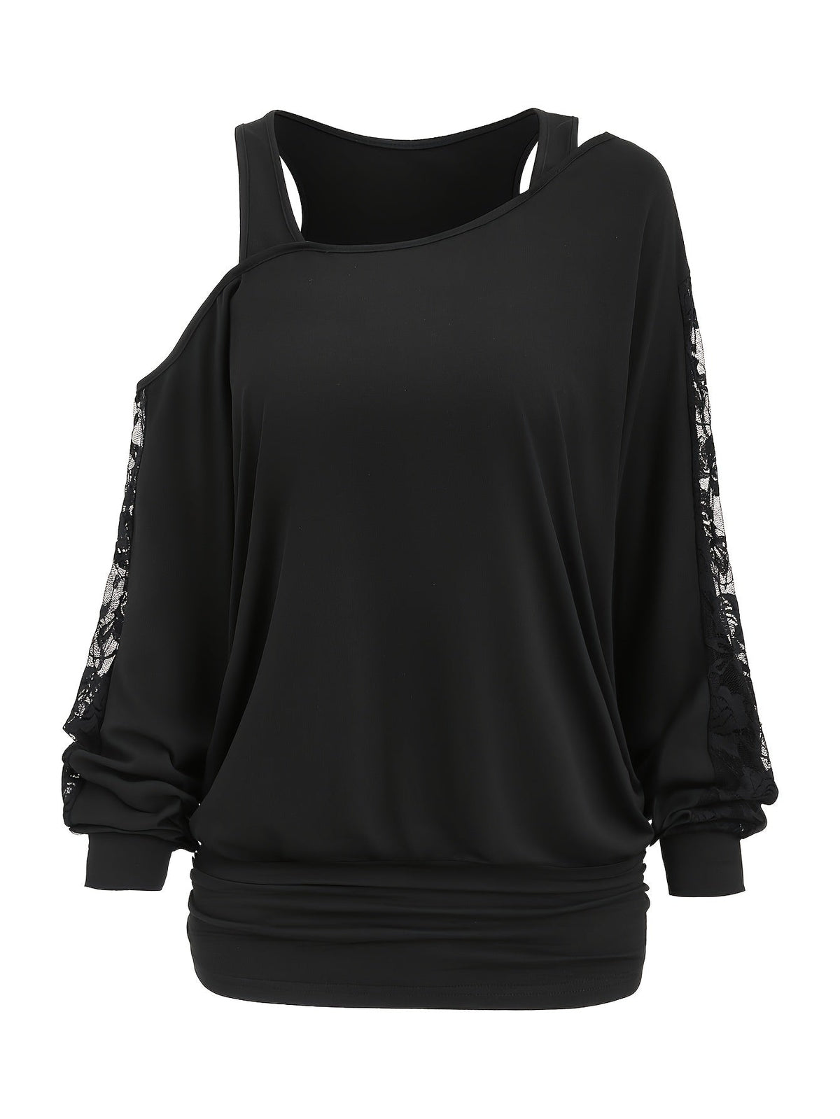 Lace Splicing Long Sleeve Top Women's Casual Loose Knit Shirt Fall Winter Contrast Lace Panel Blouse Black Deep Red Olive Green Dark Gray S M L XL XXL