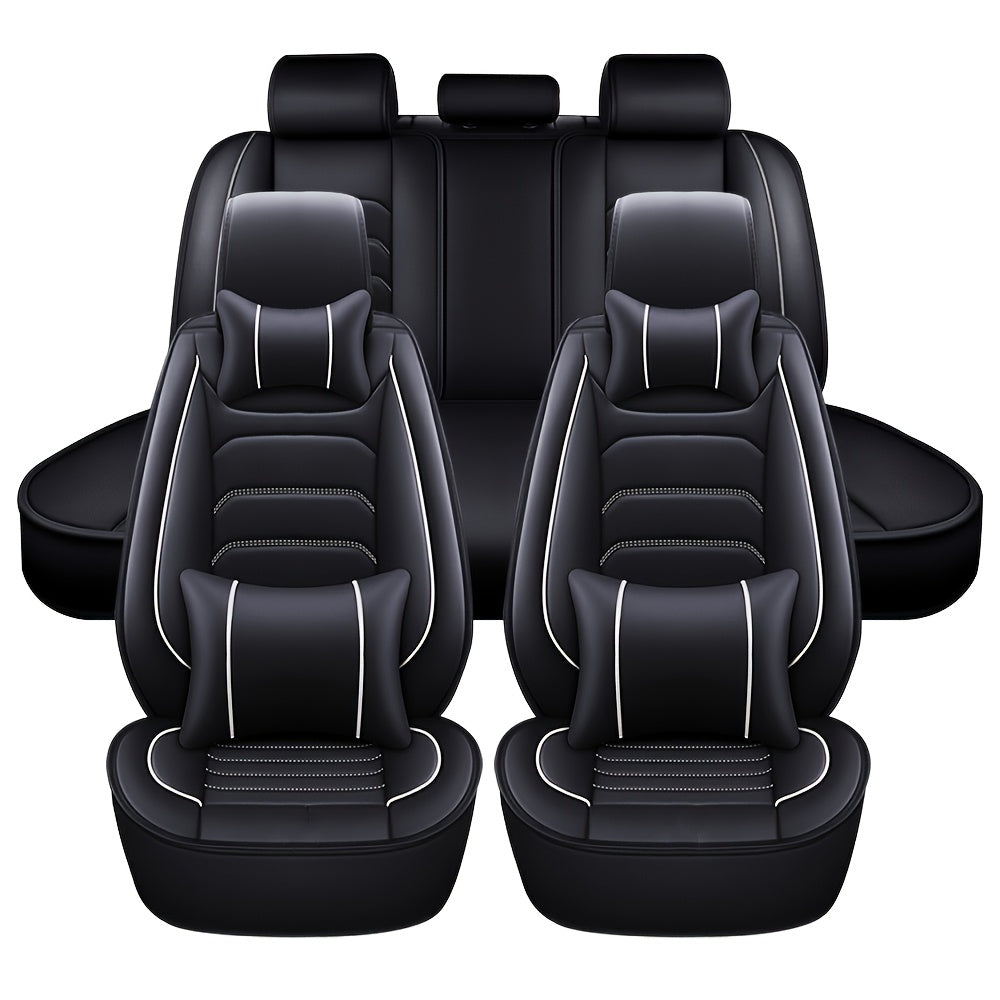 Faux Leather Car Seat Covers 5-Seat Full Set – Waterproof 360° All-Weather Protection, Soft Foam Padding, Non-Slip Grip, Universal Fit for Cars, Trucks, Sedans, and SUVs, 6 Colors Available