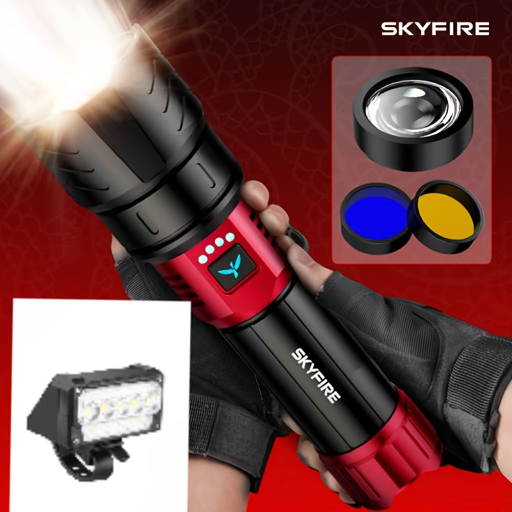 SKYFIRE 5000 Lumen Rechargeable LED Flashlight with Ignition Lens, Adjustable Focus & 4 Modes – Super Bright High-Lumen Tactical Flashlight for Camping, Outdoor, Farm & Emergency Family Use