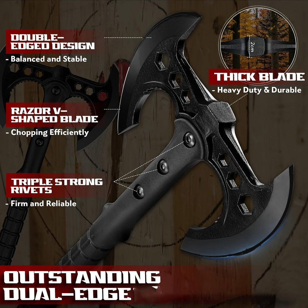 Hand-Forged Dual-Head Camping Axe Set of 2 - High Carbon Steel, Balanced & Portable for Wood Chopping, Trail Clearing & Garden - Gift for Outdoorsmen