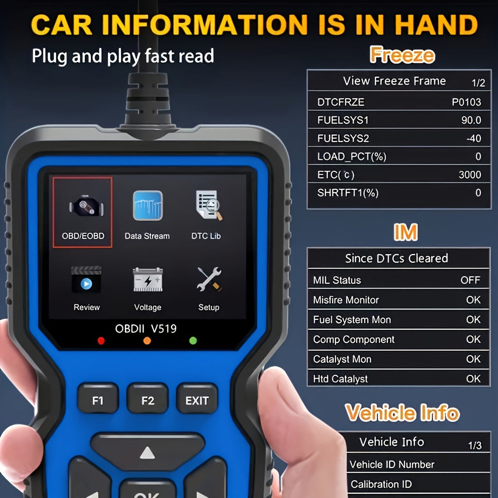 OBD2 Scanner Code Reader Car Diagnostic Tool, Engine Fault Code Reader with Live Data, Freeze Frame, and I/M Readiness for All OBDII Protocol Vehicles, No Battery Required