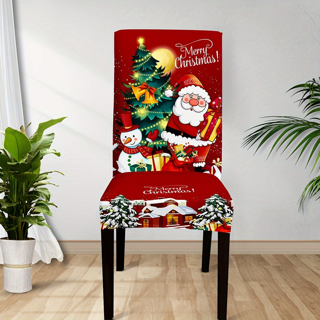 4/6-Piece Santa Claus & Snowman Christmas Chair Covers - Digital Print, Removable & Washable Elastic Seat Covers - Home, Office, Restaurant & Banquet Hall - Holiday Decoration