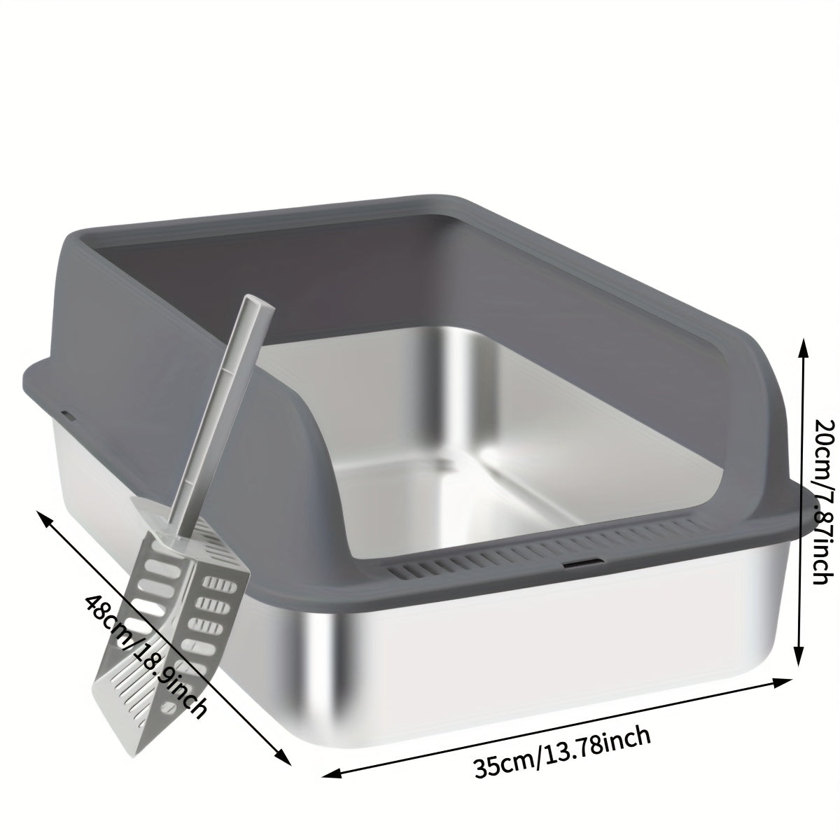 Stainless Steel Cat Litter Box, High-Sided Anti-Leakage Metal Litter Pan with Scoop and Sifting Tray, Rust-Proof, Odor-Resistant, Non-Stick, Easy-Clean Indoor Cat Toilet for Medium to Large Cats