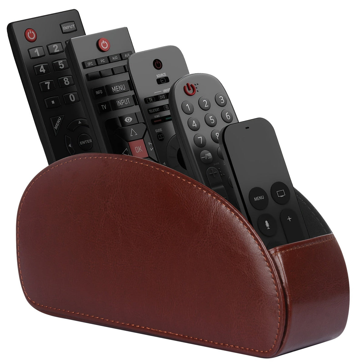 PU Leather Remote Control Holder - 5-Compartment Desktop Caddy Organizer for TV, DVD, Blu-Ray & Media Player Remotes - 14 Designs incl. Marble, Dragon, US Flag & Wood