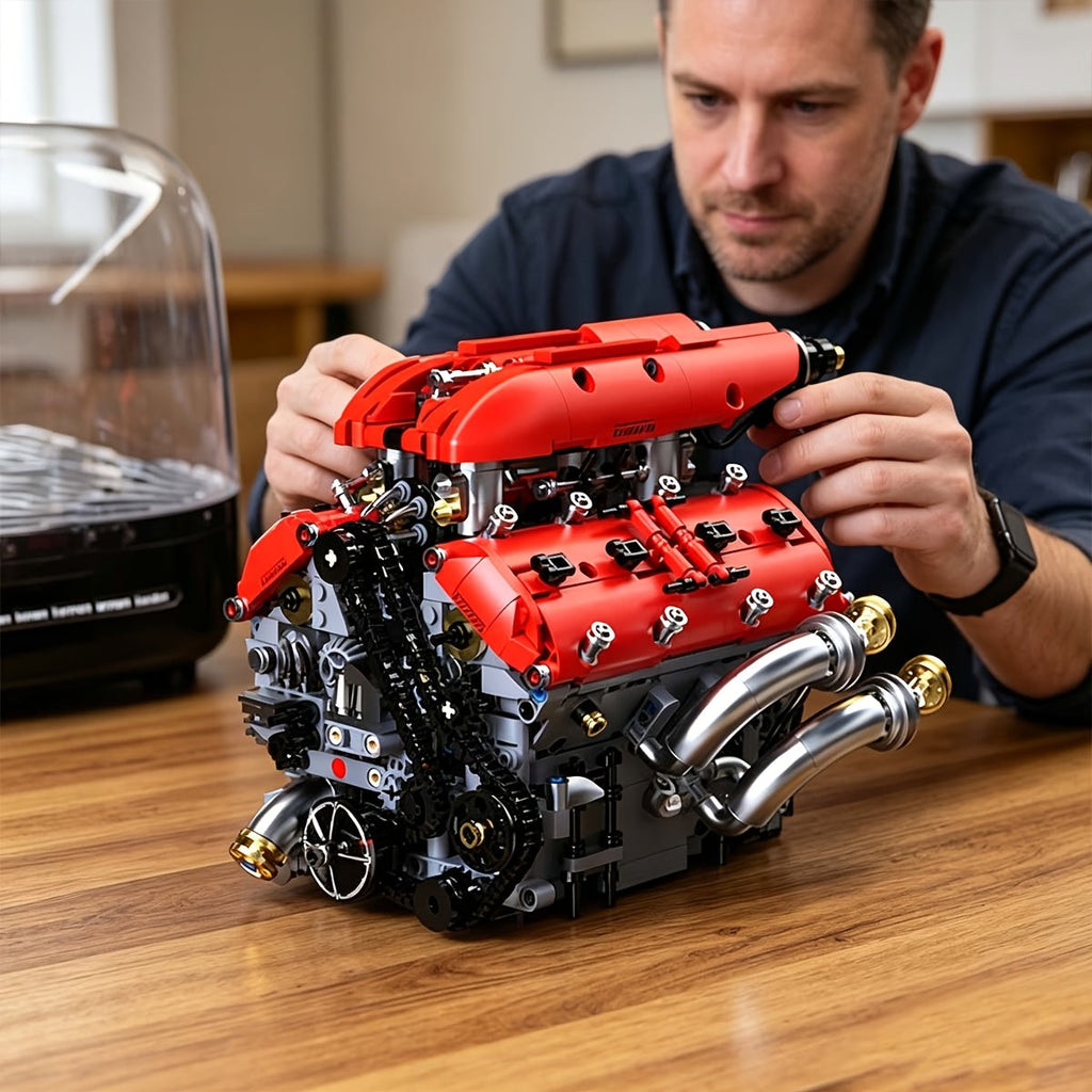 UNCLE BRICK V8 Engine Model Kit That Runs – Motorized Working Engine with Chain & Cylinder Linkage, STEM Mechanical Building Set for Adults, Car Enthusiast Gift, Red – Nova Mart