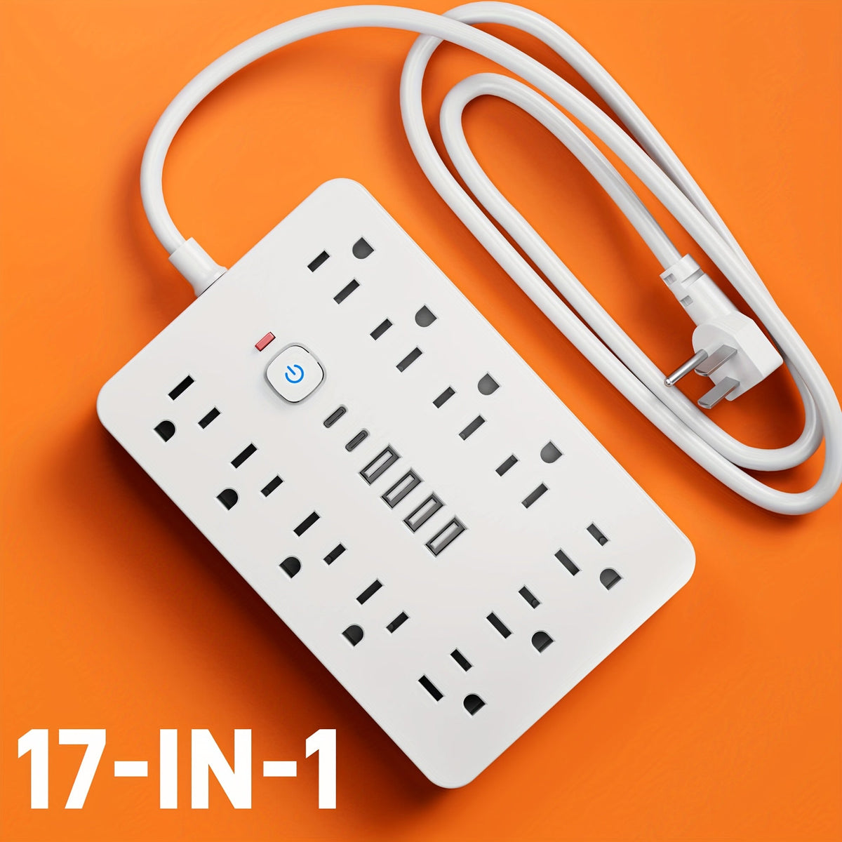 17-in-1 Power Strip Surge Protector with 11 AC Outlets, 4 USB Ports, and 2 USB-C Ports, Flat Plug Design, Space-Saving Extension Cord for Home, Office, Desk, and Kitchen, 5ft/10ft Cord