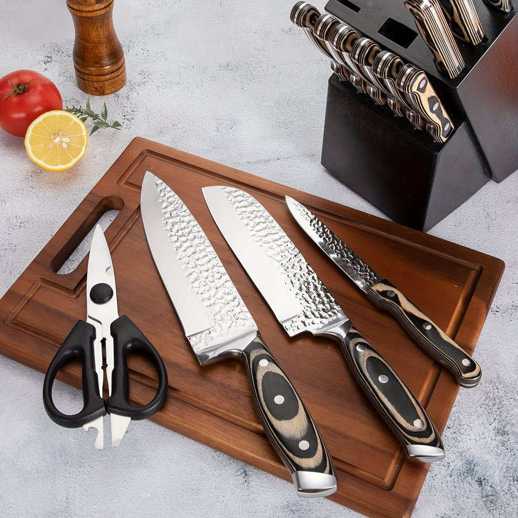 Stainless Steel Kitchen Knife Set 15-Piece – Professional Chef Cooking Knives Dishwasher Safe for Home Kitchen & Restaurant