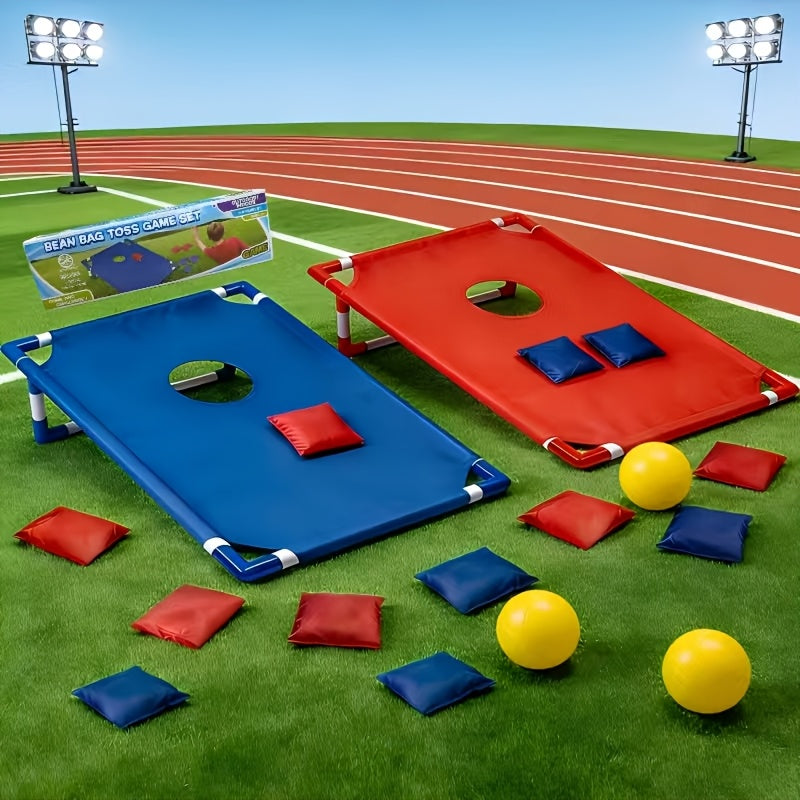 Cornhole Game Set with 6 Bean Bags, Dual-Color Boards, and Carry Bag for Backyard, Outdoor Party, Beach, Camping, and Indoor Entertainment – Gift Box Included, Red/Blue