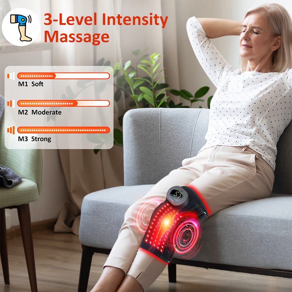 Red Light Therapy Knee Brace 660nm 850nm Infrared 3 Vibration Levels 5 Light Modes Post-Workout Joint Relief Muscle Recovery for Knee Elbow Shoulder with Extension Band Black