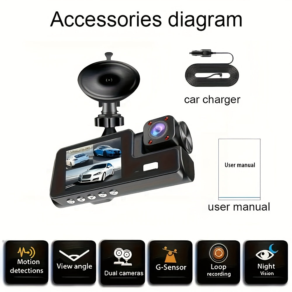 3-Channel Dash Cam, 4K Front + 4K Interior + 1080P Rear, includes Free 32GB Card, Night Vision, G-Sensor, Wide Angle, Real-Time Recording & Parking Monitor – Velora