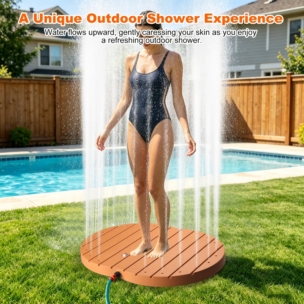 Outdoor Portable Garden Shower with Non-Slip Base Adjustable Water Flow & Height for Backyard Pool Beach Spa & Lawn – Dark Brown