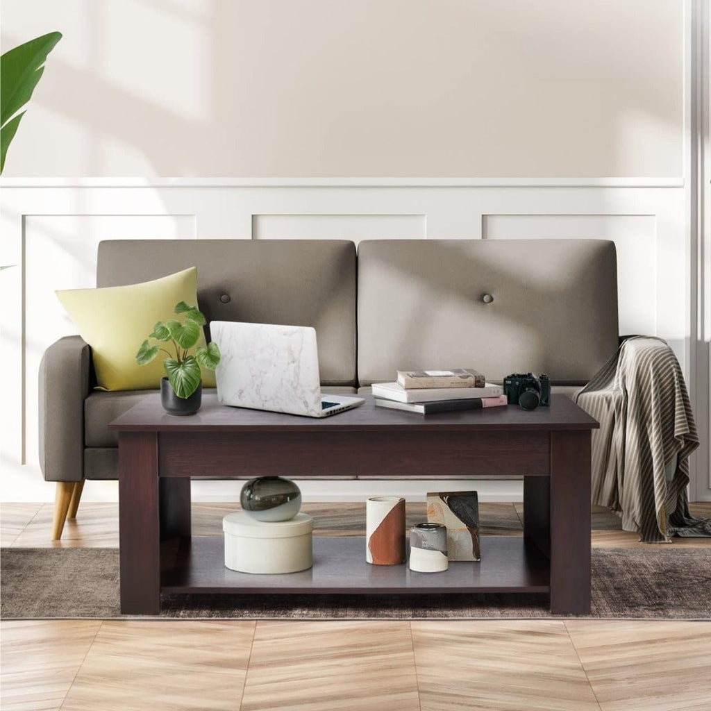 41-Inch Lift Top Coffee Table with Hidden Storage Compartment & Bottom Shelf – Retro Modern Rising Tabletop for Living Room & Home Office, Space-Saving Wood Design, Rustic Brown or Black – Nova Mart