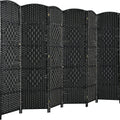 6-Panel 6ft Tall Folding Room Divider Hand-Woven Paper Fiber & Poplar Frame Freestanding Privacy Screen for Bedroom Living Room Office & Porch – No Assembly, Air Circulation, Black/Brown