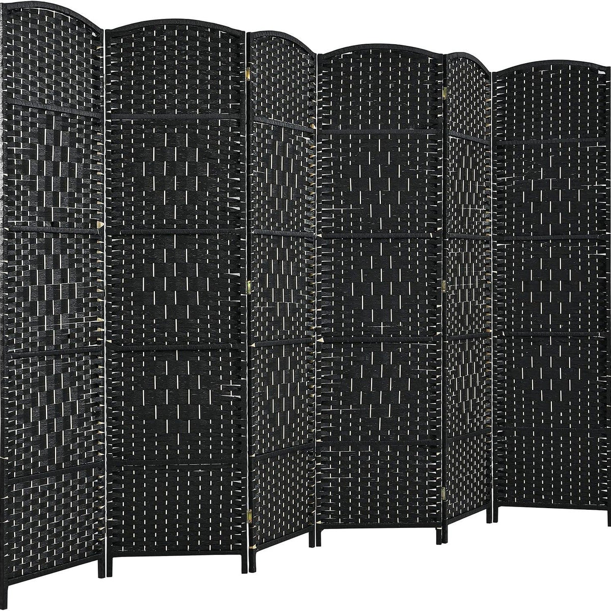 6-Panel 6ft Tall Folding Room Divider Hand-Woven Paper Fiber & Poplar Frame Freestanding Privacy Screen for Bedroom Living Room Office & Porch – No Assembly, Air Circulation, Black/Brown