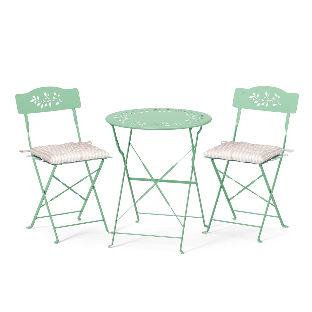 3-Piece Outdoor Folding Bistro Set, Bistro Table & 2 Chairs, Olive Leaf Cutout Design, Cushions Included, Foldable Patio Furniture, for Balcony, Garden, Porch & Yard, Pink/Black/Green/Yellow