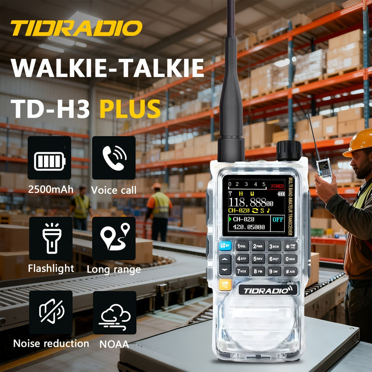 TIDRADIO H3 Plus Ham Radio Multi-Band Two-Way Radio 5W VHF UHF AM FM NOAA Smartphone Programming USB-C 2500mAh with Wireless Headset SMS & Repeater for Camping & Emergency