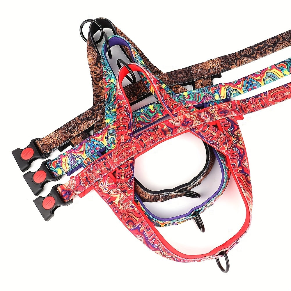 No-Pull Dog Harness Vest & Leash Set for Medium Large Dogs – Padded Nylon Adjustable Safety Vest with Durable Leash for Bulldog, Boxer, Pitbull, Sizes S M L, Purple, Black, Red, All-Day Comfort Walking