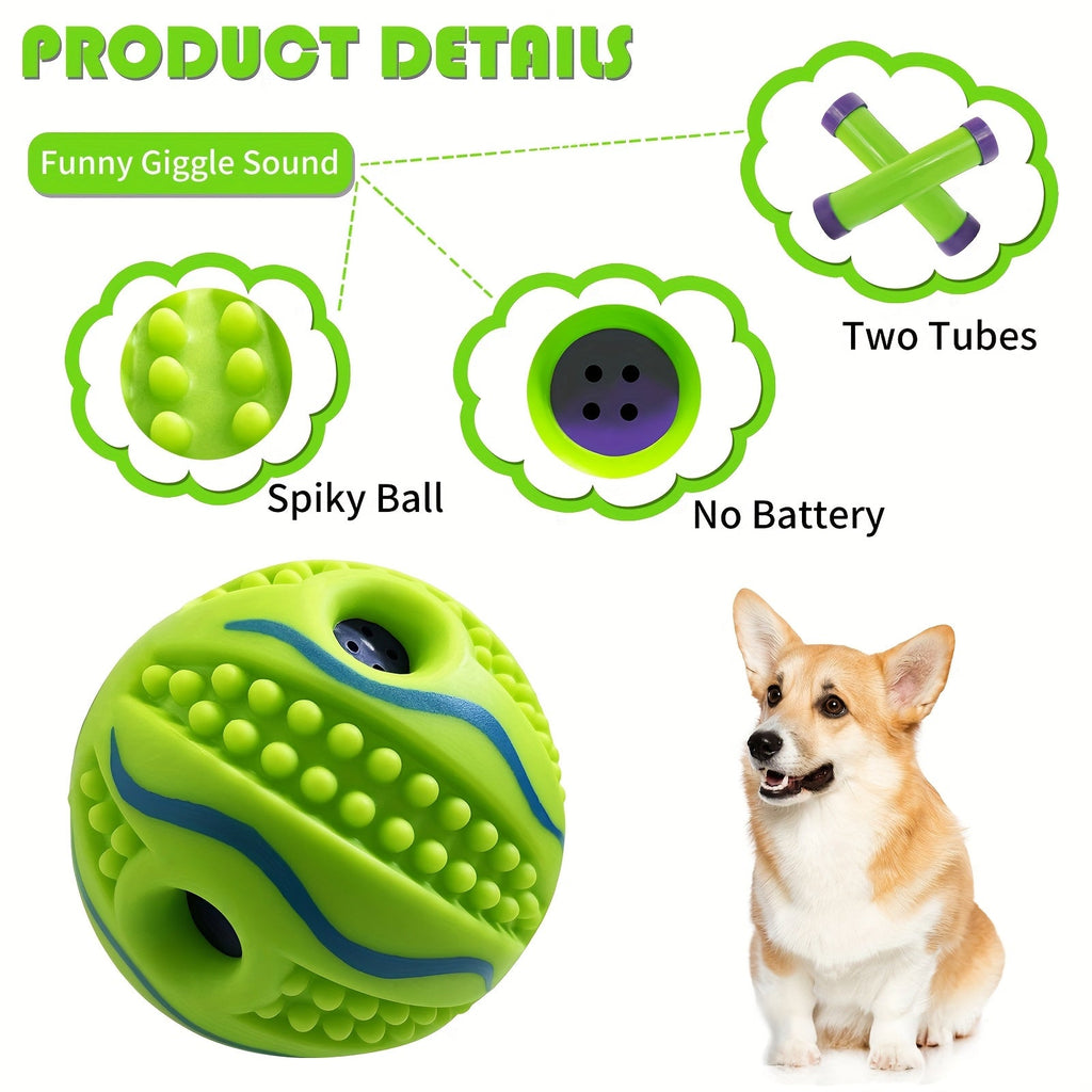 Spiky Rolling Sound Ball Dog Toy 3.94" - Interactive Funny Sound Teeth Cleaning Herding Ball, Training Play Toy for Medium and Large Dogs, Durable Rubber Sensory Ball with Squeaky Noise