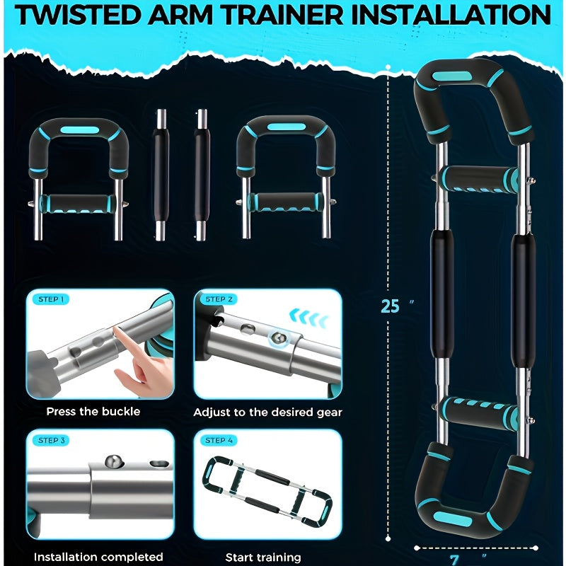 U-Shaped Adjustable Chest and Arm Muscle Strength Trainer, 60-100 lbs Spring Resistance, Triceps and Chest Workout Equipment, 2-Level Adjustment, Detachable and Portable Home Gym Fitness