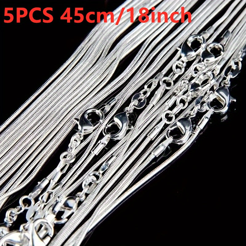 5-Piece 925 Silver Plated Snake Chain Necklace Set – 1mm Solid Bead Chain for Women & Men, Multiple Lengths 18-30 Inches, Layering Necklace Gift Set with Gift Bag