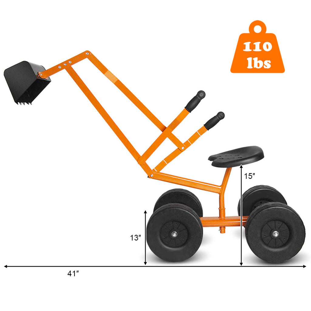 COSTWAY Kids Ride-On Sand Digger – 10" Heavy Duty Steel Excavator, 360° Rotatable Seat, All-Terrain Wheels, 88 lb Capacity, Ages 4–12, Outdoor Sandbox Toy, Yellow & Black – Nova Mart