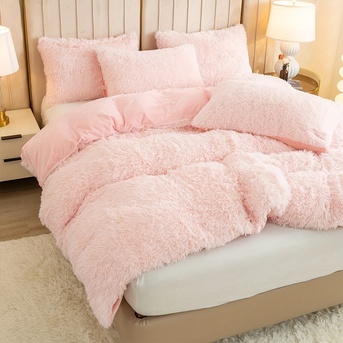 Plush Duvet Cover Set 3 Piece, Long Hair Knitted Polyester, Solid Color Fuzzy Comforter Cover with Zipper Closure, All-Season Soft Cozy Bedding Set for Bedroom, Multiple Colors Available