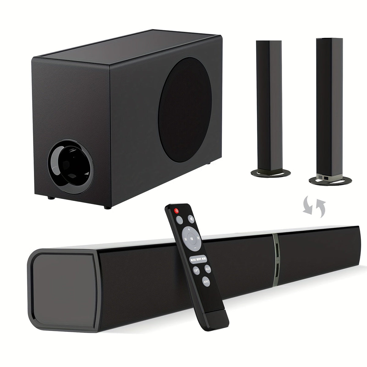 Soundbar with Subwoofer 2.1CH, Detachable Tower Speaker Design, Bluetooth 5.0 Wireless, ARC/Optical/AUX, Deep Bass Home Theater TV Speaker System, Remote Control, for Smart TV PC Gaming