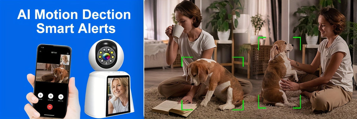 WiFi PTZ Indoor Camera with 3-Inch Built-In Screen, 3MP HD Video Calling, Two-Way Audio, Color Night Vision, AI Detection, Pet/Baby/Elderly Monitor, Home Security Camera, App Control