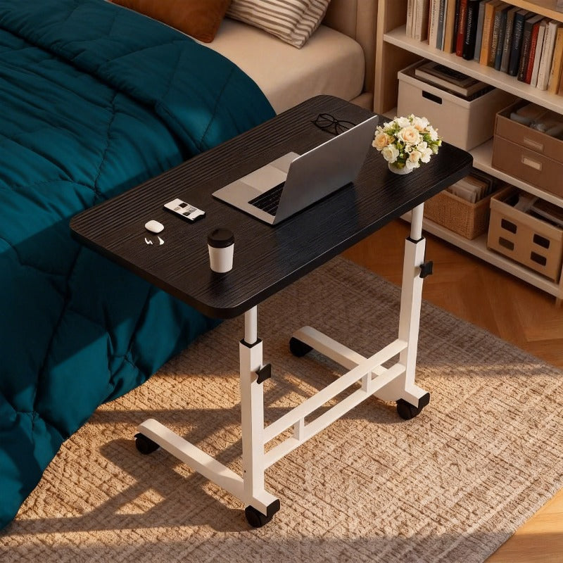 Rolling Bedside Desk, Height Adjustable 23-35 Inches, with Storage Shelf and Omnidirectional Wheels, for Home, Bedroom, Office Laptop Table