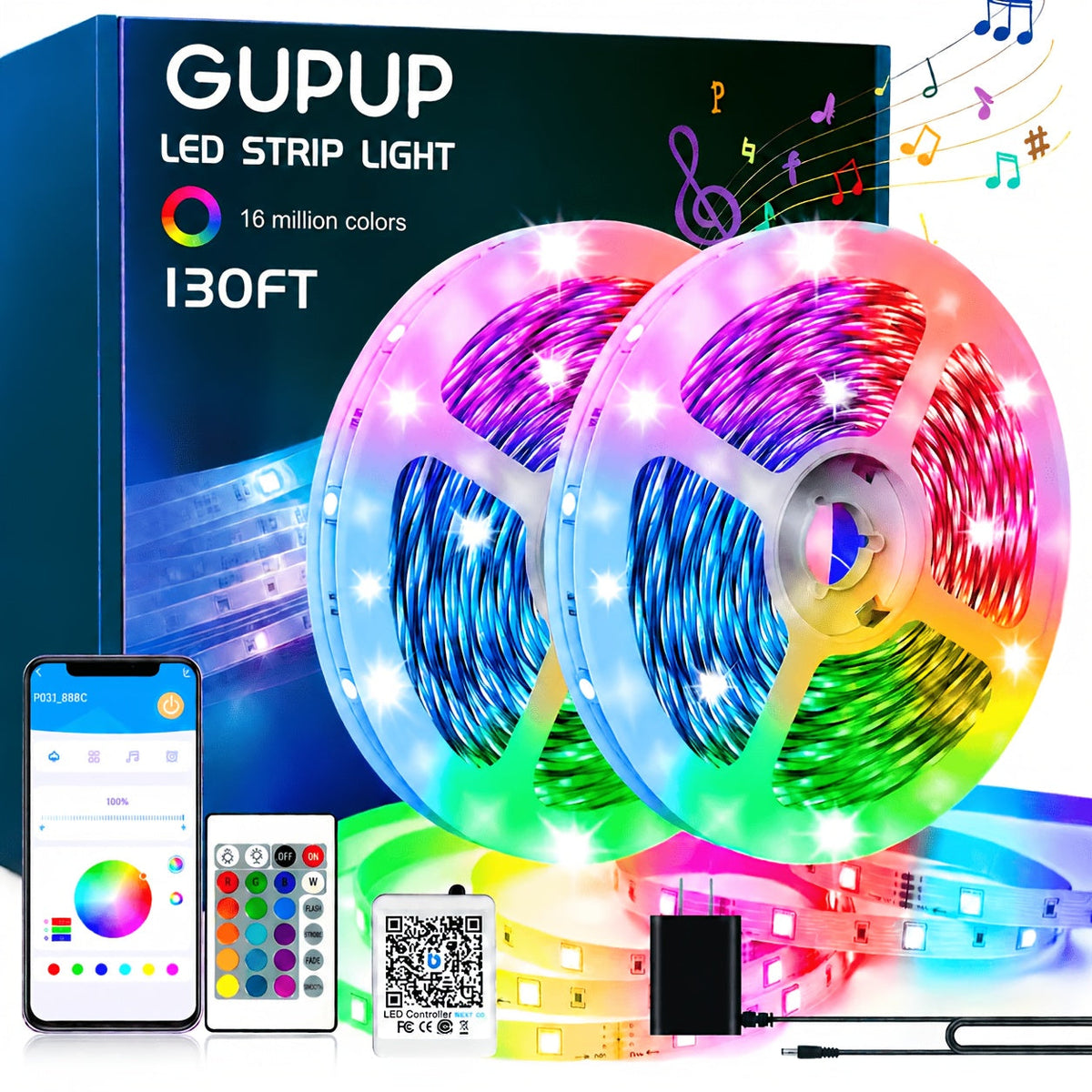 RGB LED Strip Lights App Remote Control Music Sync Dimmable Color Changing Timing – Smart LED Lights for Bedroom, Living Room, and Game Room Decor, 16.4FT to 200FT