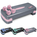 Aerobic Step Platform Set with 2lb Dumbbells & Measuring Tape – Adjustable Height Non-Slip Exercise Stepper, 550lb Capacity for Home Gym Cardio Workout, Pink Green Blue