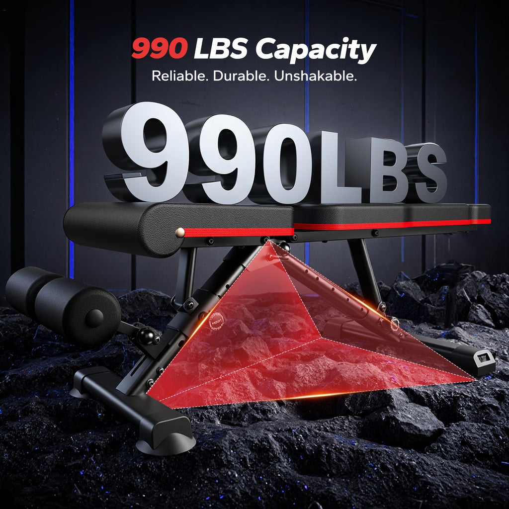 990 Lb Heavy-Duty Adjustable Dumbbell Bench, 7-Level Quick-Fold, 196mm Ultra-Thin Folded Profile, 10-Second Fold, Anti-Slip, Multi-Function for Bench Press, Fly & Sit-Ups, Home Gym