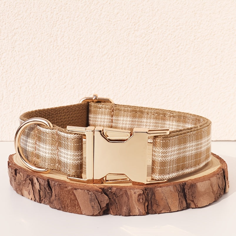 Personalized Dog Collar with ID Tag - Customizable Anti-Lost Pet Collar in 21 Styles, Adjustable XS to XL for Small, Medium, and Large Dogs, Plaid, Floral, and Dot Patterns, Engraved Contact Information