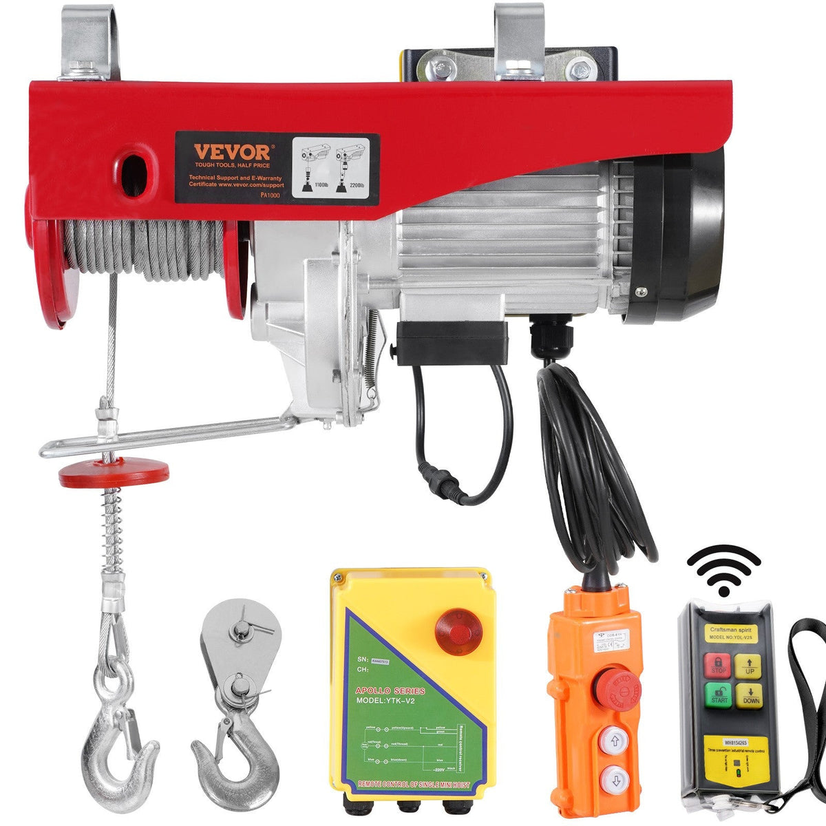 VEVOR Electric Hoist 440 / 880 / 1320 / 2200 lbs 120V Ceiling Mount 20–40 ft Lifting Height with Wired or Wireless Remote Control for Garage Attic Warehouse & Factory
