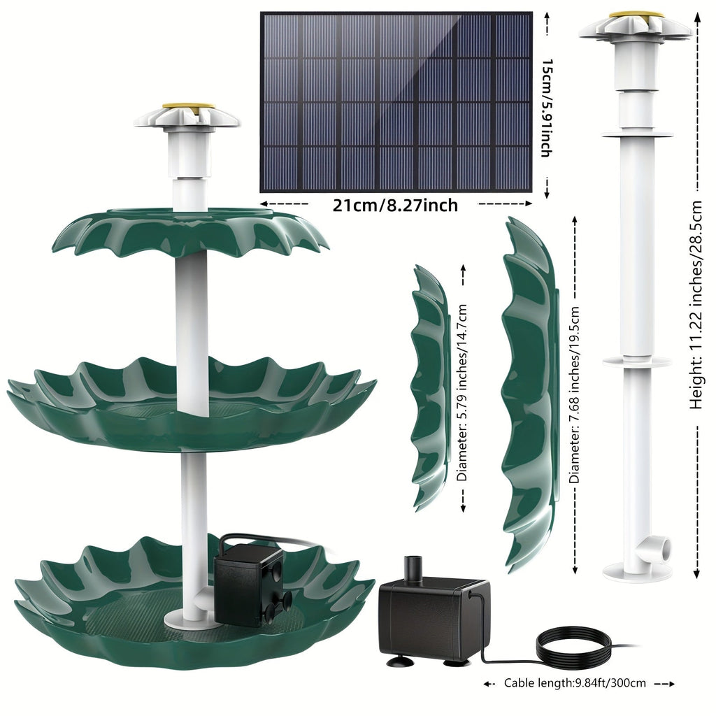 3-Layer Solar Bird Bath Fountain 3.5W – Outdoor Garden Courtyard Decor Solar Powered Fountain Pump, No Wiring Needed, Dark Green, Light Blue, or Fountain-Only, Single & Three Tier Options