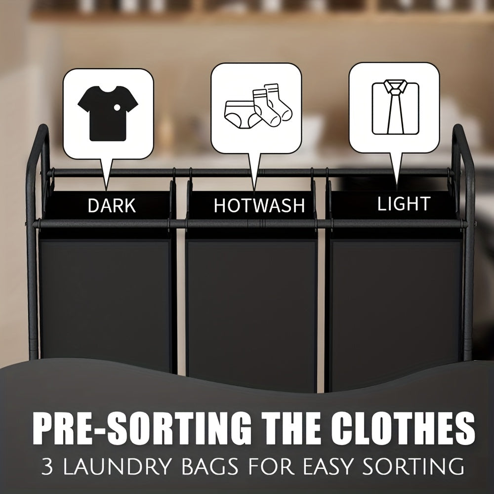 3-Bag Laundry Sorter Cart - 240L/63.4gal, Heavy-Duty Lockable Rolling Wheels, Removable Bags, Non-Woven Reinforced Frame - Bedroom & Laundry Room - Black, Gray, Beige & Brown