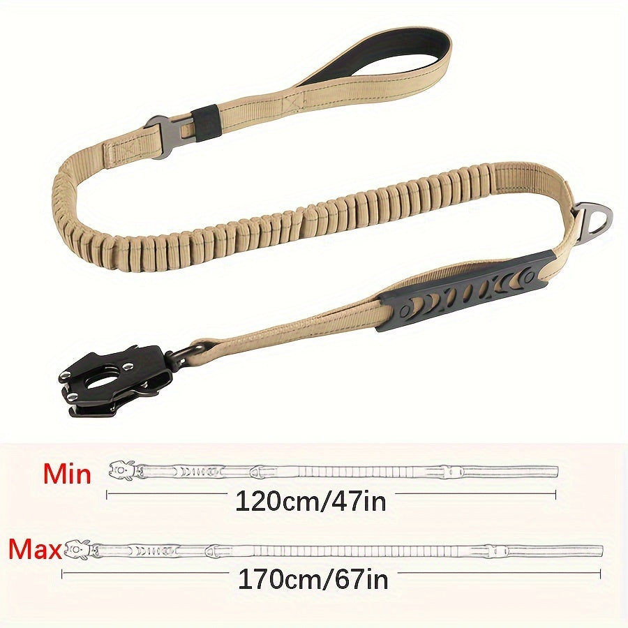 Tactical Dog Collar and Heavy Duty Elastic Leash Set for Medium and Large Dogs - High-Strength Metal Buckle Nylon Dog Collar, Stretchable Bungee Dog Leash, Outdoor Training and Walking Gear