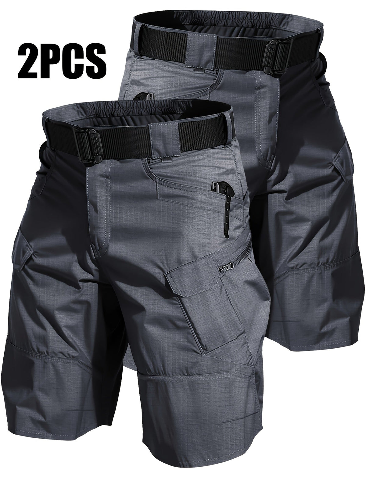 2-Pack Men's Multi-Pocket Cargo Shorts - Durable Relaxed Fit Outdoor Hiking, Camping, Fishing, and Work Shorts, Tactical Utility Bottoms for Men Sizes S-XXXL, Black, Gray, Khaki, Army Green