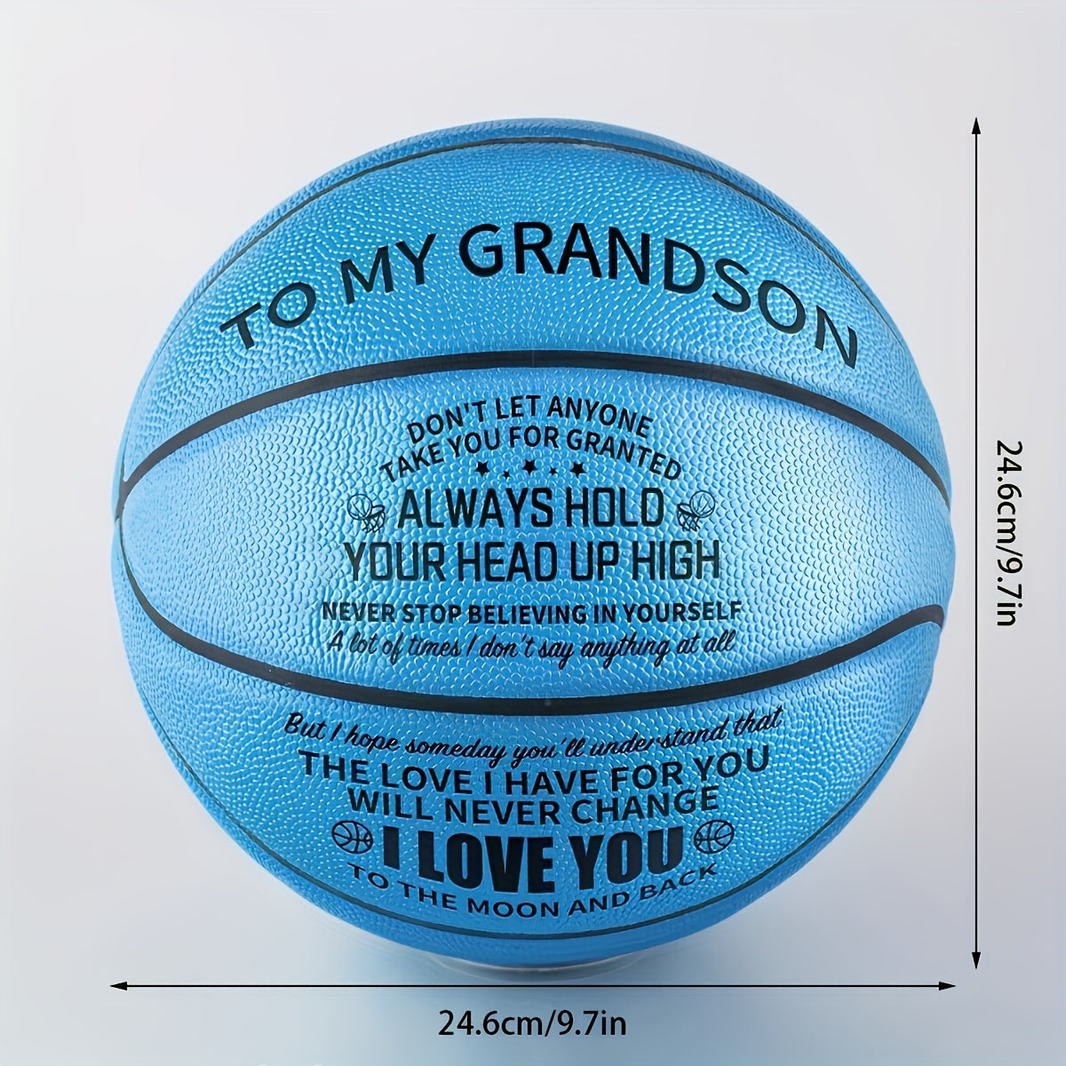 Engraved Basketball for Grandson & Son – Personalized Inspirational Size 7 Basketball with Pump, Motivational Gift for Birthday, Christmas, Anniversary, Blue Red Gold Black