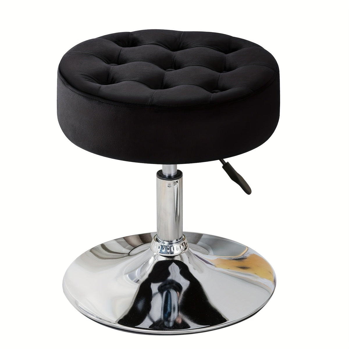 Tufted Velvet Round Swivel Stool 360 Degree Height Adjustable Makeup Vanity Stool Sturdy Metal Frame for Bedroom Bathroom Living Room Apartment Dorm Pink Black 16.5x16.25x20.5 Inch