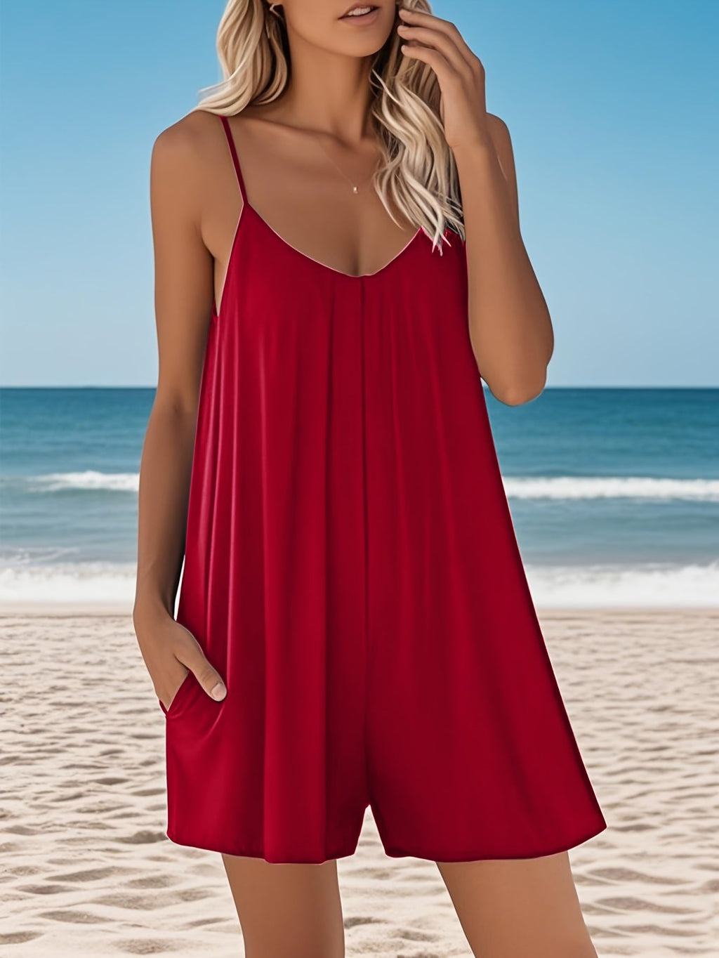 Women's Sleeveless Floral Wide Leg Jumpsuit Loose Romper with Pockets Spaghetti Strap Casual Summer One-Piece Outfit for Beach Vacation Party S-XXL