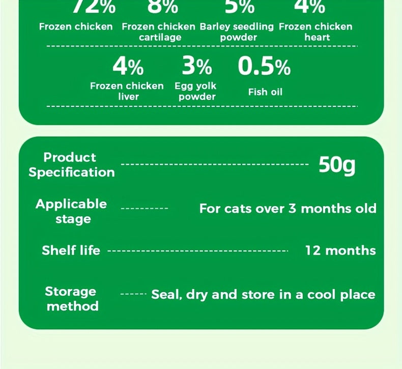 Freeze-Dried Cat Grass Hairball Control Tablets – Natural Mint Molar Sticks & Granules, Chicken-Flavored Cat Snacks for Dental Health & Hairball Removal