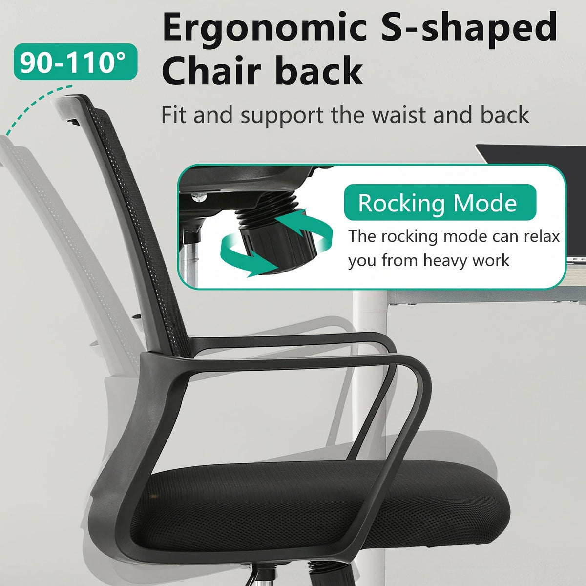 Mid-Back Ergonomic Mesh Office Chair, 360° Swivel, 5-Wheel Base, Lumbar Support Computer Desk Chair for Home Office - 250 LBS Capacity (Available in Black, Grey, Blue, White, Pink)