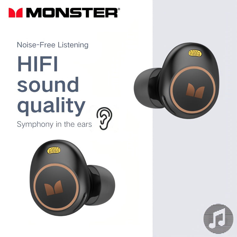 Monster Wireless Earbuds Bluetooth 5.3 In-Ear Headphones 4 Microphones Noise Cancellation Touch Control Type-C Charging Case for Daily Use Music Calls Black Dark Black