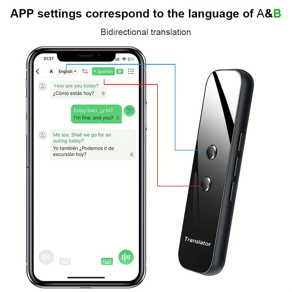 Portable Two-Way Instant Voice Translator Device with App Connectivity, Supporting 137 Languages, High Accuracy for Travel, Business, and Learning, Includes Headphones