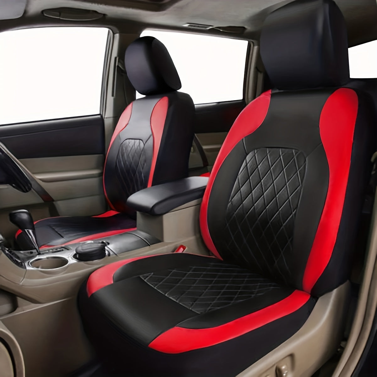 PU Leather Car Seat Covers, Universal Fit, Waterproof, Quilted, All-Season, with Sponge Padding, for Cars, SUVs, Trucks, Gray/Black/Red/Blue, Single or 12-Piece Set