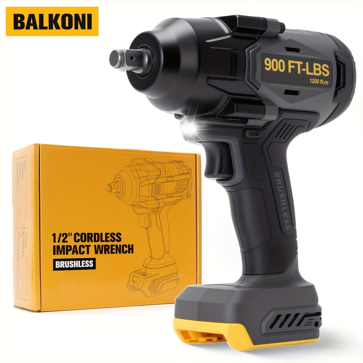 900 Ft-lbs Cordless Impact Wrench 1/2", Brushless Motor, 3-Speed, Compatible with DeWalt 20V MAX Battery, High-Torque Electric Impact Gun for Auto Repair & Heavy-Duty Jobs (Tool Only, No Battery)
