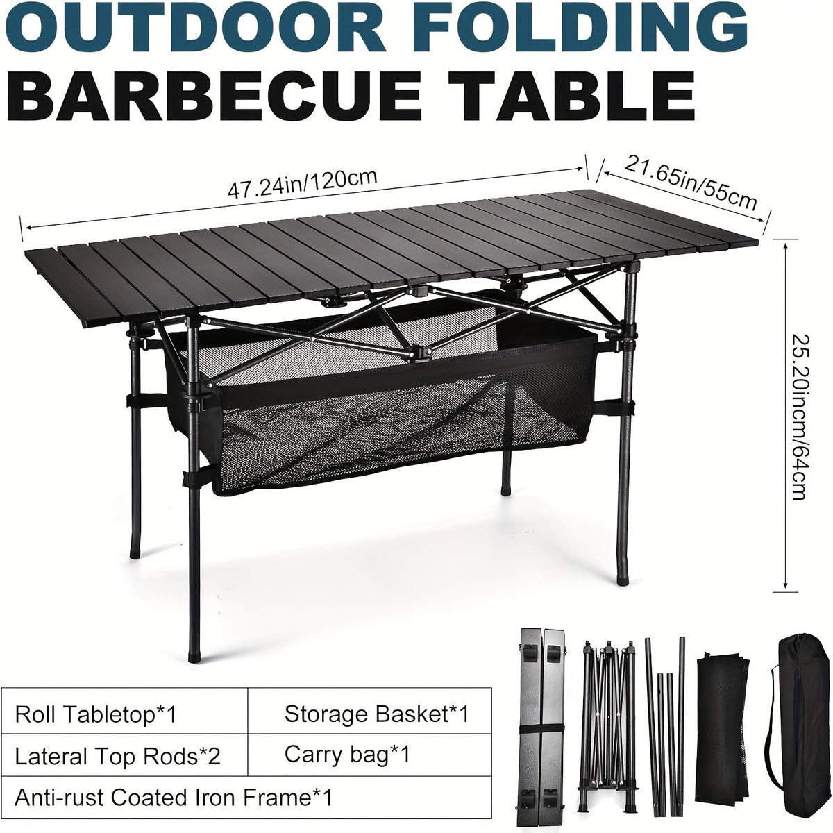 Folding Camping Table with Carry Bag – Lightweight Portable Outdoor Table, 3 Sizes for Camping, Beach, Picnic, BBQ, Backyard, Boat & Travel, Easy Setup & Storage